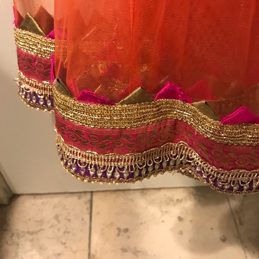 Wrap Net Anarkali, Unique Design In Pink And Oran… - image 4